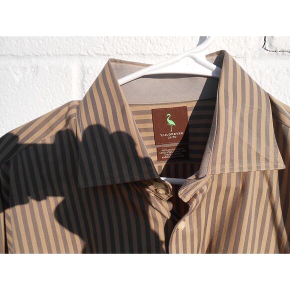 TailorByrd Collection Shirt Mens XL Button Down Blue/Tan Strip Long Sl Flip Cuff - Picture 2 of 5